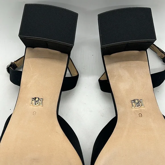 Badgley Mischka NIB “Emmie” Black Satin Crystal Buckle Slingback Sandals *Sz 9* - Picture 9 of 9